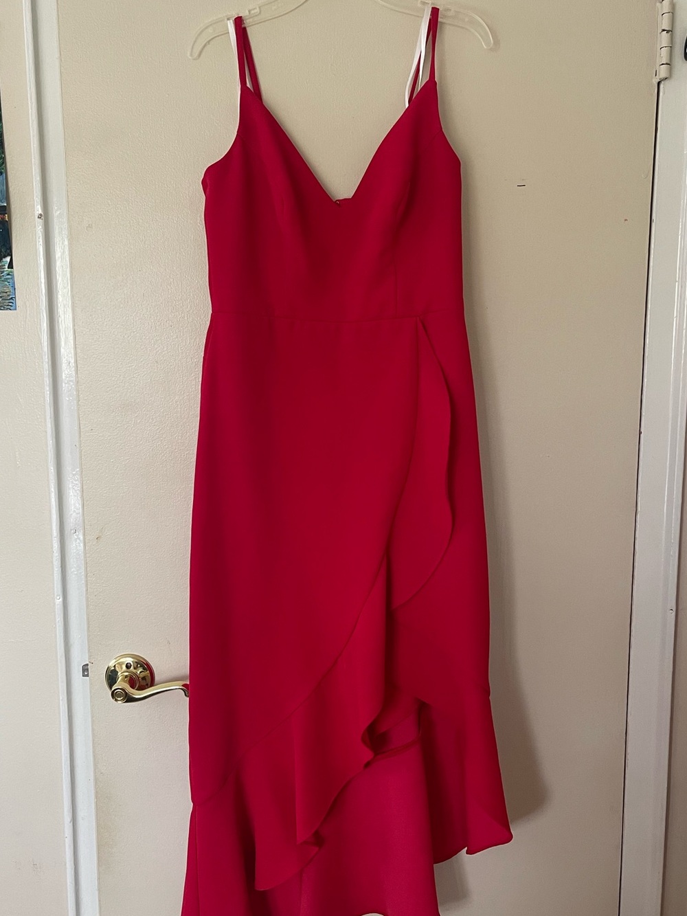 Xscape Asymmetrical Ruffle Dress (Red)